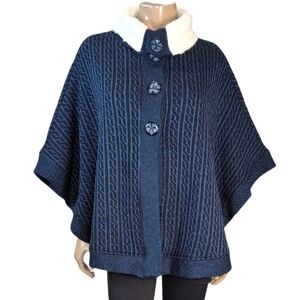 Vintage Libra Blue Cloak Womens One Size Winter Coat Sherpa Fleece Lined Cape